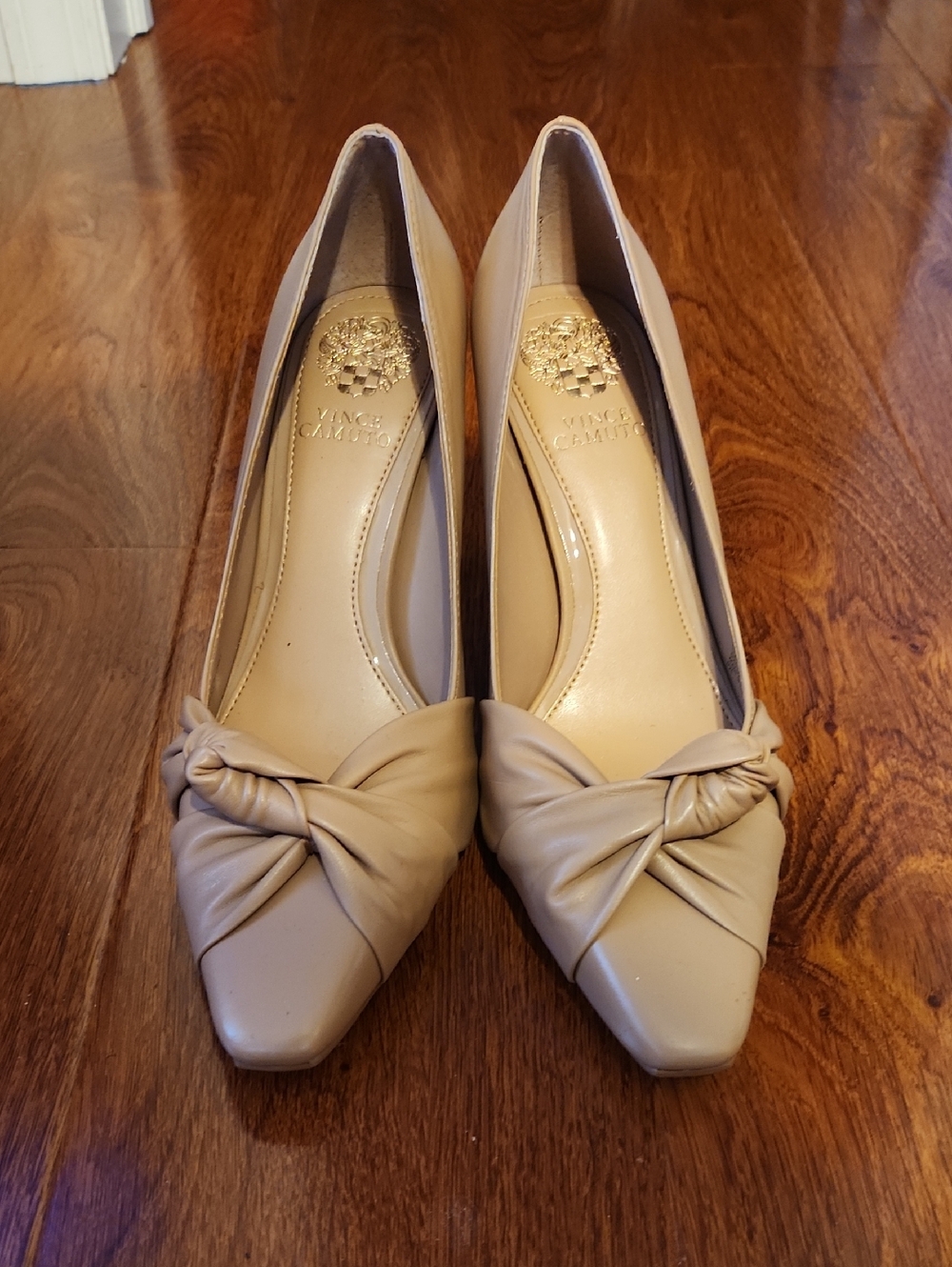 Vince Camuto Taupe Knotted Leather Pointed Pumps